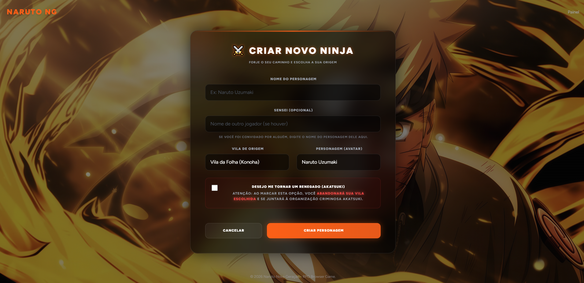 Criação de Novo Ninja